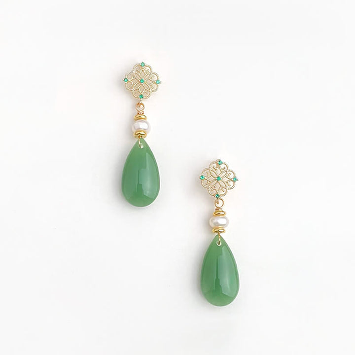 Buddha Stones Pearl Liuli Purity Teardrop Healing Ohrringe - image 1