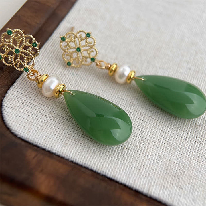Buddha Stones Pearl Liuli Purity Teardrop Healing Ohrringe - image 3