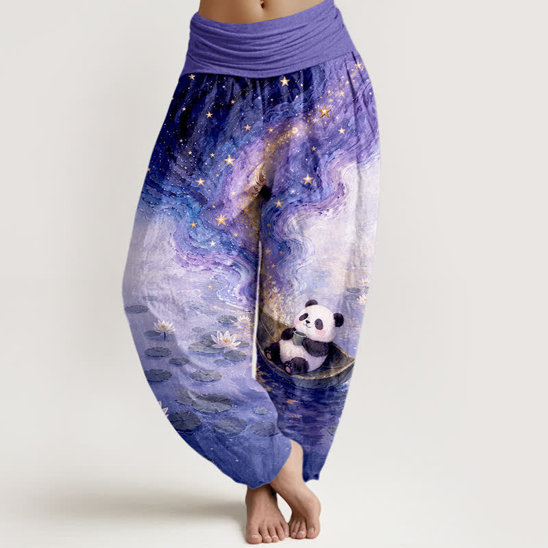 Buddha Stones Damen-Haremshose aus reiner Baumwolle mit Sternen-, Lotus- und Panda-Muster, elastischem Bund - Schieferblau - US16, UK/AU20, EU48 (3XL) - image 8