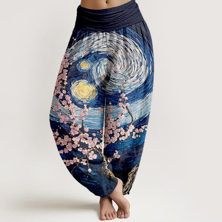 Buddha Stones Damen-Haremshose aus reiner Baumwolle mit Sternenblüten-Wirbelmuster und elastischem Bund - Marine - US16, UK/AU20, EU48 (3XL) - image 0