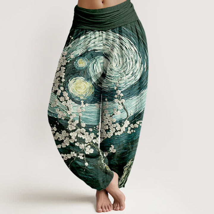 Buddha Stones Damen-Haremshose aus reiner Baumwolle mit Sternenblüten-Wirbelmuster und elastischem Bund - Dunkelgrün - US16, UK/AU20, EU48 (3XL) - image 8
