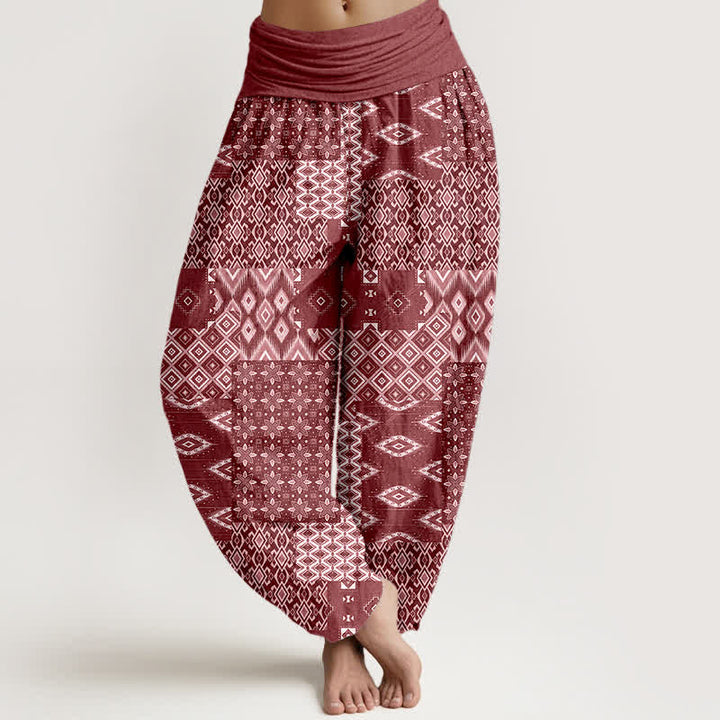 Buddha Stones Damen-Haremshose aus reiner Baumwolle mit geometrischem Patchwork-Muster im Bohème-Stil und elastischem Bund - Kastanienbraun - US16, UK/AU20, EU48 (3XL) - image 5