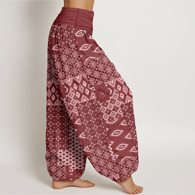 Buddha Stones Damen-Haremshose aus reiner Baumwolle mit geometrischem Patchwork-Muster im Bohème-Stil und elastischem Bund - image 7