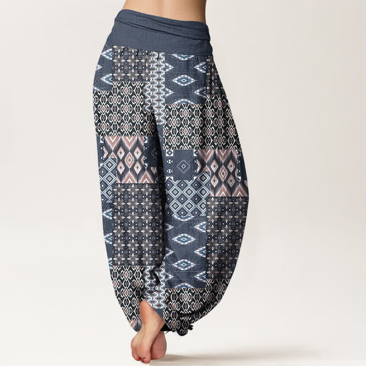 Buddha Stones Damen-Haremshose aus reiner Baumwolle mit geometrischem Patchwork-Muster im Bohème-Stil und elastischem Bund - image 9