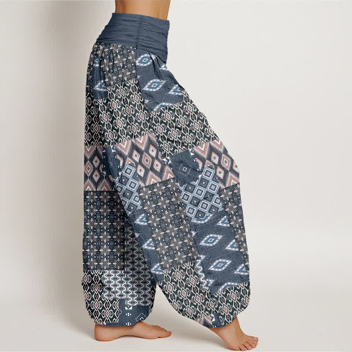 Buddha Stones Damen-Haremshose aus reiner Baumwolle mit geometrischem Patchwork-Muster im Bohème-Stil und elastischem Bund - image 10