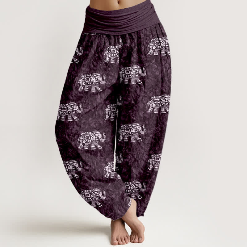 Buddha Stones Damen-Haremshose aus reiner Baumwolle mit weißem Elefantenmuster und elastischem Bund - Indigo - US16, UK/AU20, EU48 (3XL) - image 5