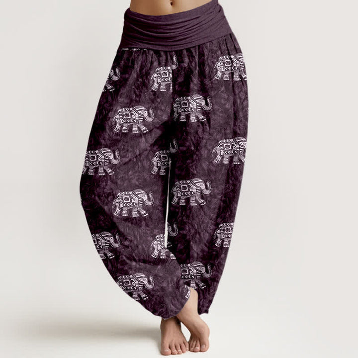 Buddha Stones Damen-Haremshose aus reiner Baumwolle mit weißem Elefantenmuster und elastischem Bund - Indigo - US16, UK/AU20, EU48 (3XL) - image 5