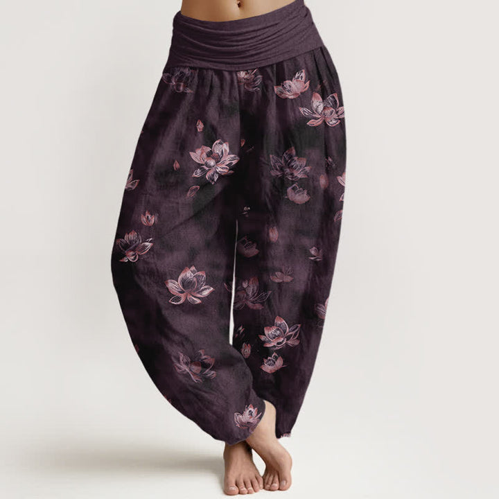Buddha Stones Damen-Haremshose aus reiner Baumwolle mit Vintage-Lotusblumenmuster und elastischem Bund - Lila - US16, UK/AU20, EU48 (3XL) - image 5