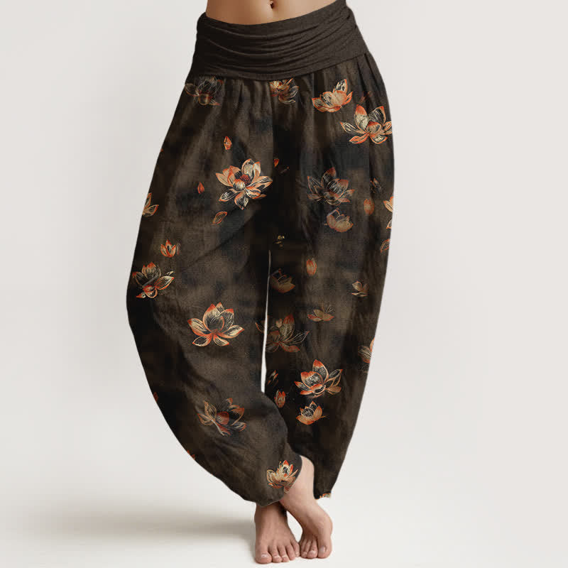 Buddha Stones Damen-Haremshose aus reiner Baumwolle mit Vintage-Lotusblumenmuster und elastischem Bund - Dunkelgoldenrod - US16, UK/AU20, EU48 (3XL) - image 8