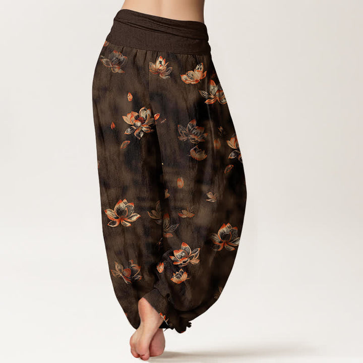 Buddha Stones Damen-Haremshose aus reiner Baumwolle mit Vintage-Lotusblumenmuster und elastischem Bund - image 9