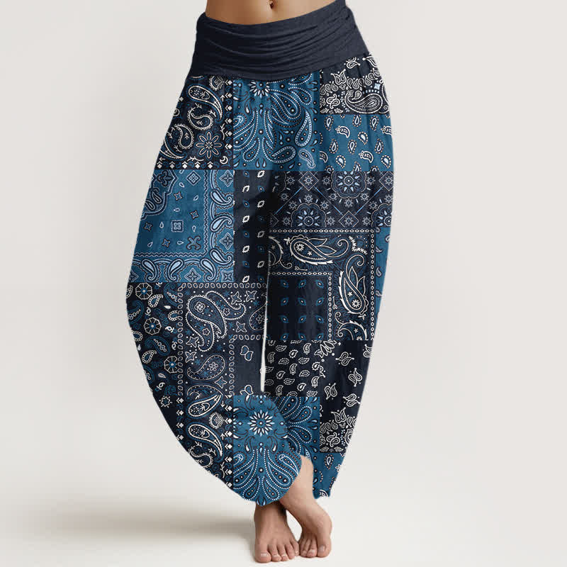 Buddha Stones Elegante Haremshose aus reiner Baumwolle mit Paisleymuster und elastischem Bund. - Marine - US16, UK/AU20, EU48 (3XL) - image 0