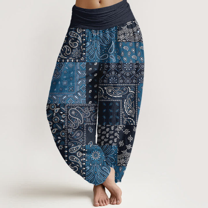 Buddha Stones Elegante Haremshose aus reiner Baumwolle mit Paisleymuster und elastischem Bund. - Marine - US16, UK/AU20, EU48 (3XL) - image 0