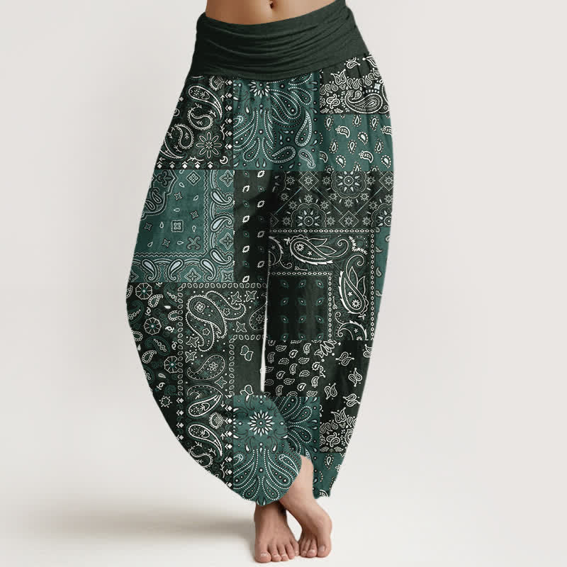 Buddha Stones Elegante Haremshose aus reiner Baumwolle mit Paisleymuster und elastischem Bund. - Dunkelgrau - US16, UK/AU20, EU48 (3XL) - image 5