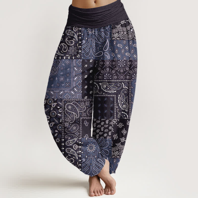 Buddha Stones Elegante Haremshose aus reiner Baumwolle mit Paisleymuster und elastischem Bund. - Dunkelschieferblau - US16, UK/AU20, EU48 (3XL) - image 8