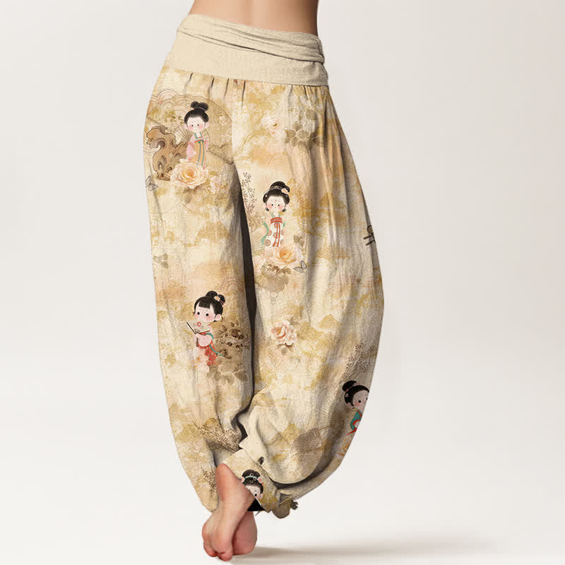 Buddha Stones Damen-Haremshose aus reiner Baumwolle mit Vintage-Blumenmuster und elastischem Bund - image 1