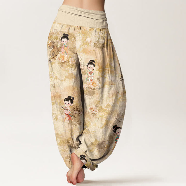 Buddha Stones Damen-Haremshose aus reiner Baumwolle mit Vintage-Blumenmuster und elastischem Bund - image 1