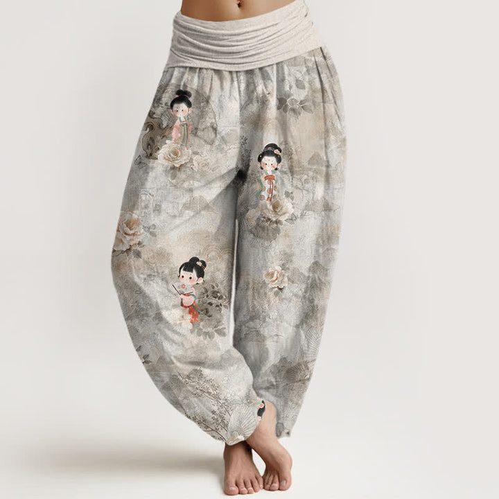 Buddha Stones Damen-Haremshose aus reiner Baumwolle mit Vintage-Blumenmuster und elastischem Bund - Hellgrau - US16, UK/AU20, EU48 (3XL) - image 5