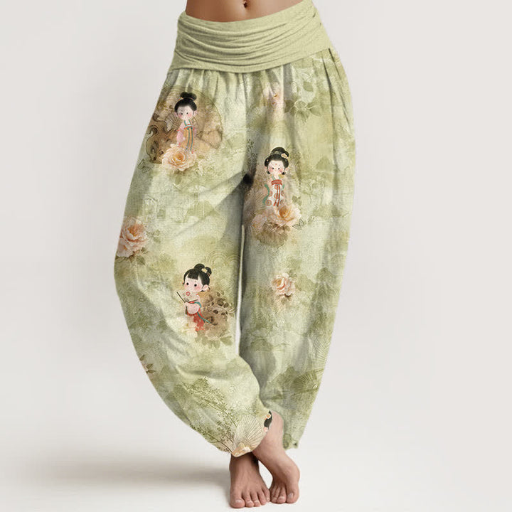 Buddha Stones Damen-Haremshose aus reiner Baumwolle mit Vintage-Blumenmuster und elastischem Bund - Dunkelkhaki - US16, UK/AU20, EU48 (3XL) - image 8