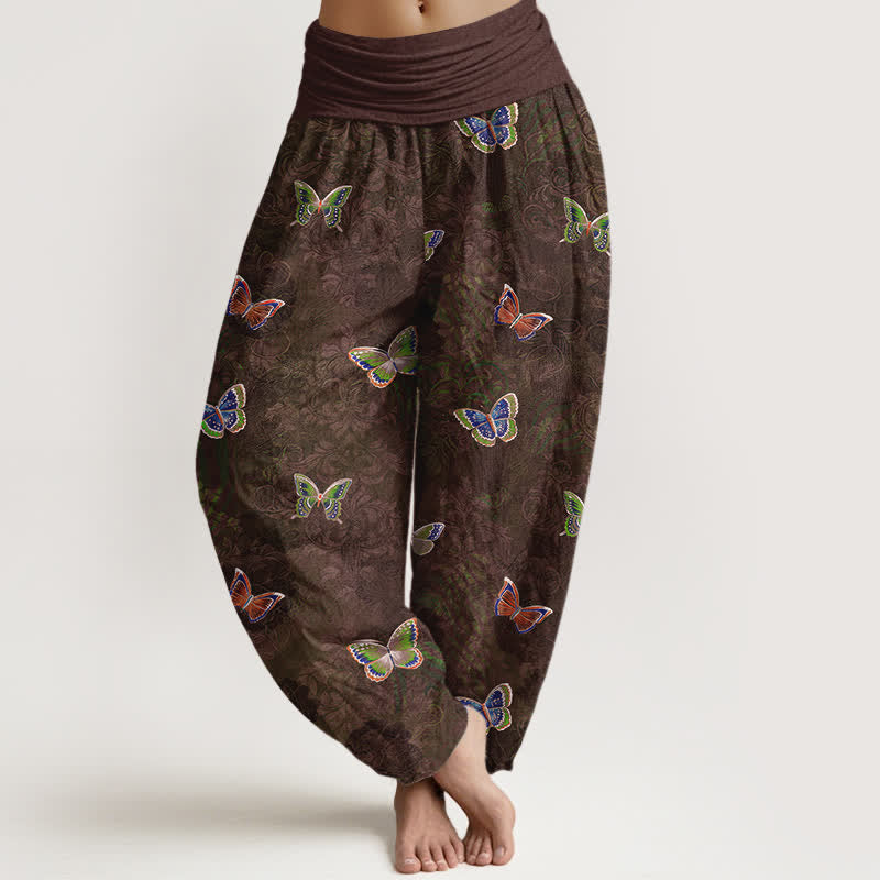 Buddha Stones Haremshose aus reiner Baumwolle mit Schmetterlingsrankenmuster und elastischem Bund für Damen. - Sattelbraun - US16, UK/AU20, EU48 (3XL) - image 8