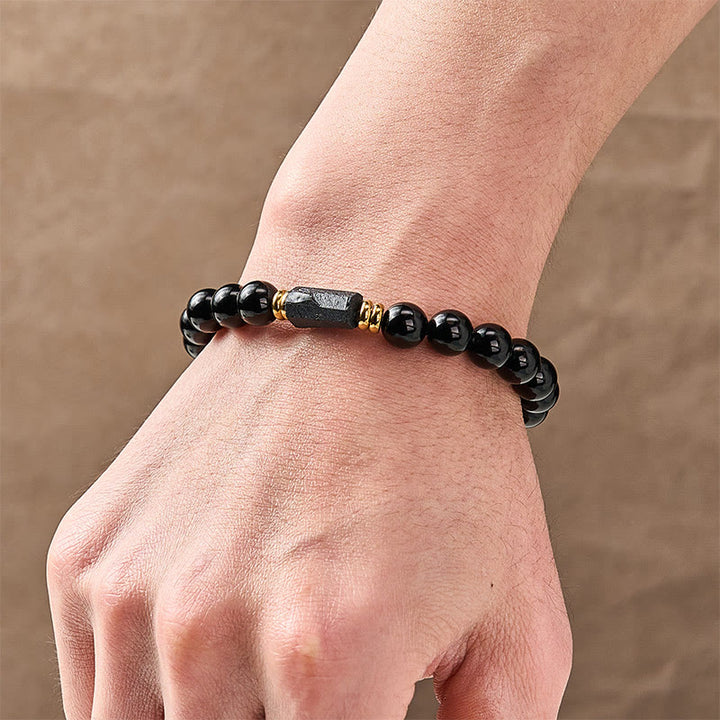 Buddha Stones Schwarzes Obsidian- und Turmalin-Schutzarmband, minimalistisch, mit runden Perlen - image 13
