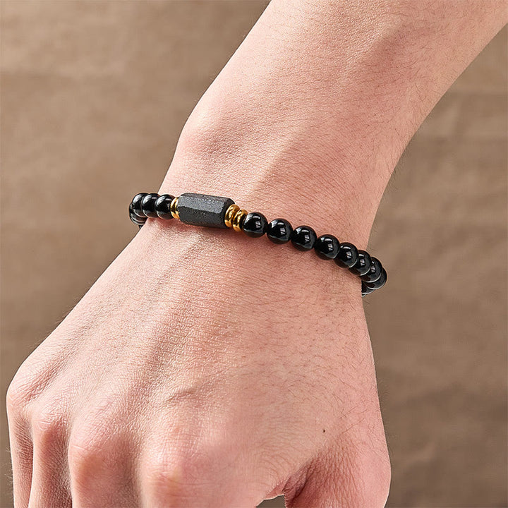 Buddha Stones Schwarzes Obsidian- und Turmalin-Schutzarmband, minimalistisch, mit runden Perlen - image 5