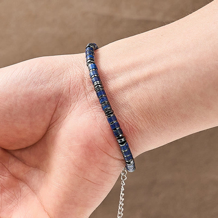Buddha Stones Armband aus natürlichen Lapislazuli-Amethyst-Perlen mit mattiertem Stein - image 3