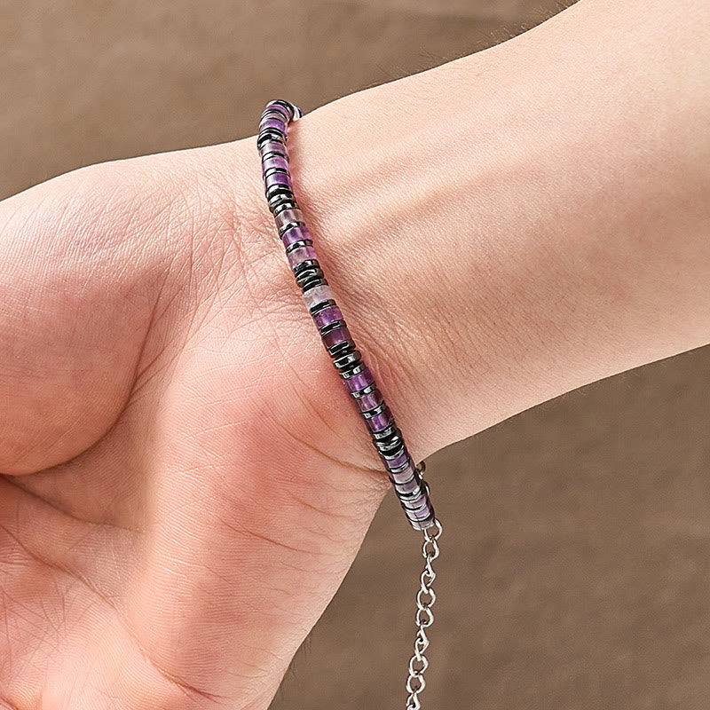 Buddha Stones Armband aus natürlichen Lapislazuli-Amethyst-Perlen mit mattiertem Stein - image 8