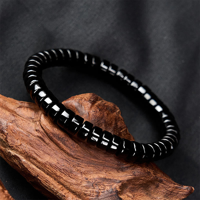 Buddha Stones Natürliches schwarzes Obsidian-Perlenarmband mit facettierten, geraden Schliffen - image 1