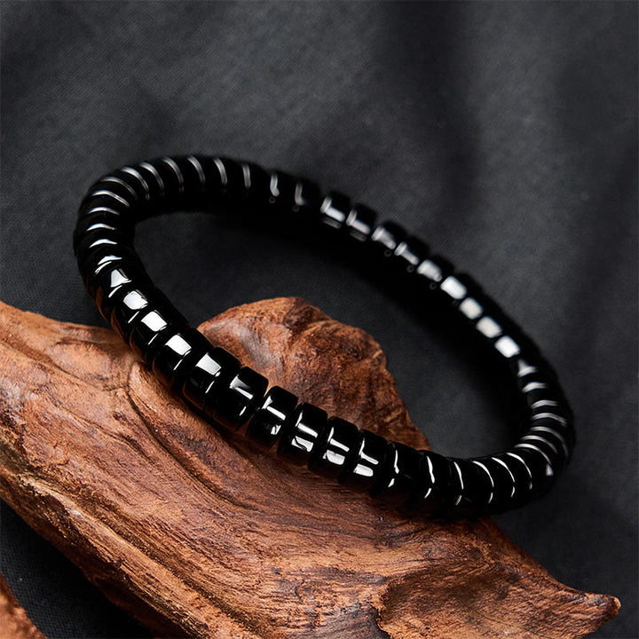 Buddha Stones Natürliches schwarzes Obsidian-Perlenarmband mit facettierten, geraden Schliffen - image 1