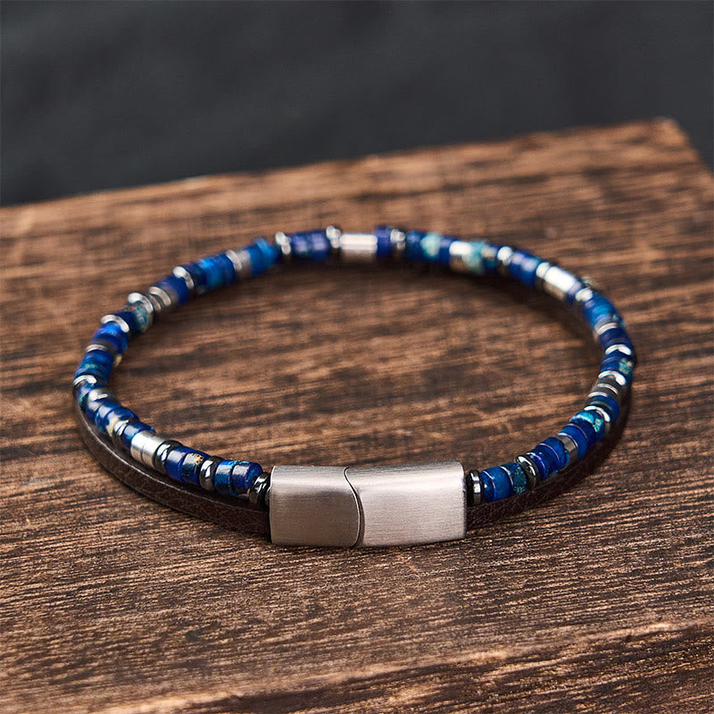 Buddha Stones Lapislazuli Truth Doppelwickel-Lederarmband - image 3