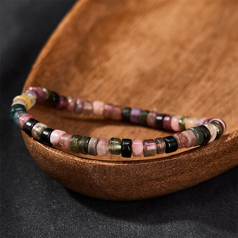 Buddha Stones Mehrfarbiges Turmalin-Schutzarmband mit facettierten Tablettenperlen - Turmalin (Handgelenkumfang: 15-16 cm) - image 0
