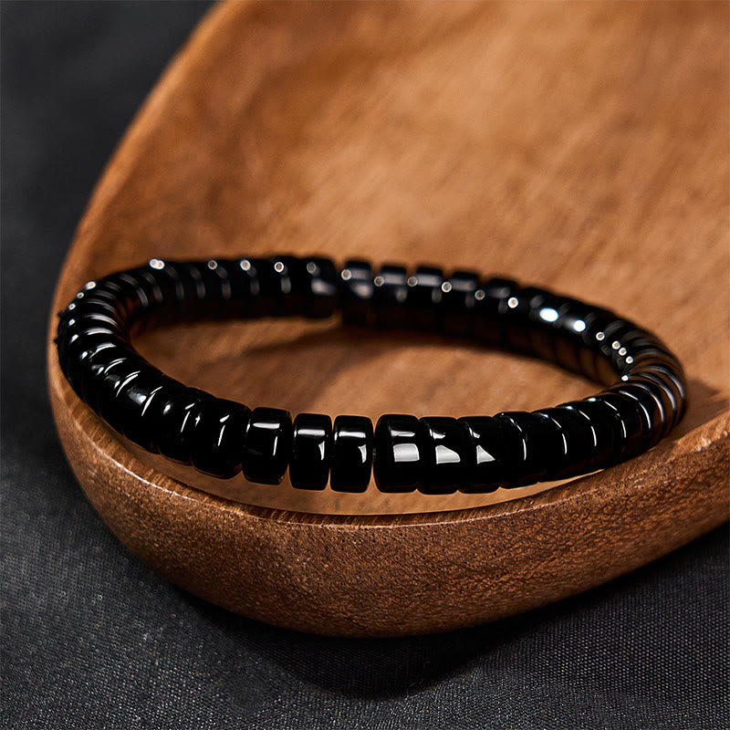 Buddha Stones Natürliches schwarzes Obsidian-Perlenarmband mit facettierten, geraden Schliffen - image 2