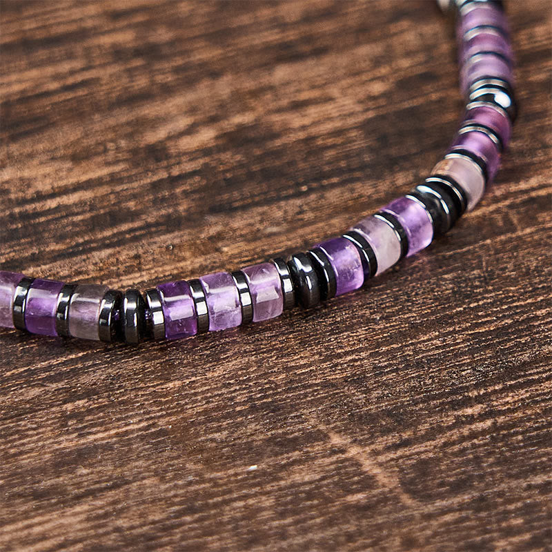 Buddha Stones Armband aus natürlichen Lapislazuli-Amethyst-Perlen mit mattiertem Stein - image 7