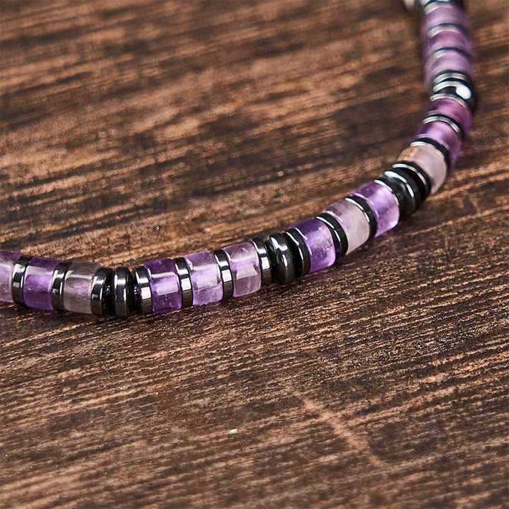 Buddha Stones Armband aus natürlichen Lapislazuli-Amethyst-Perlen mit mattiertem Stein - image 7