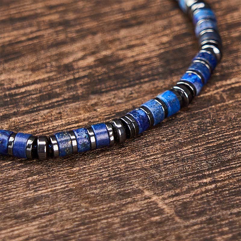 Buddha Stones Armband aus natürlichen Lapislazuli-Amethyst-Perlen mit mattiertem Stein - image 2