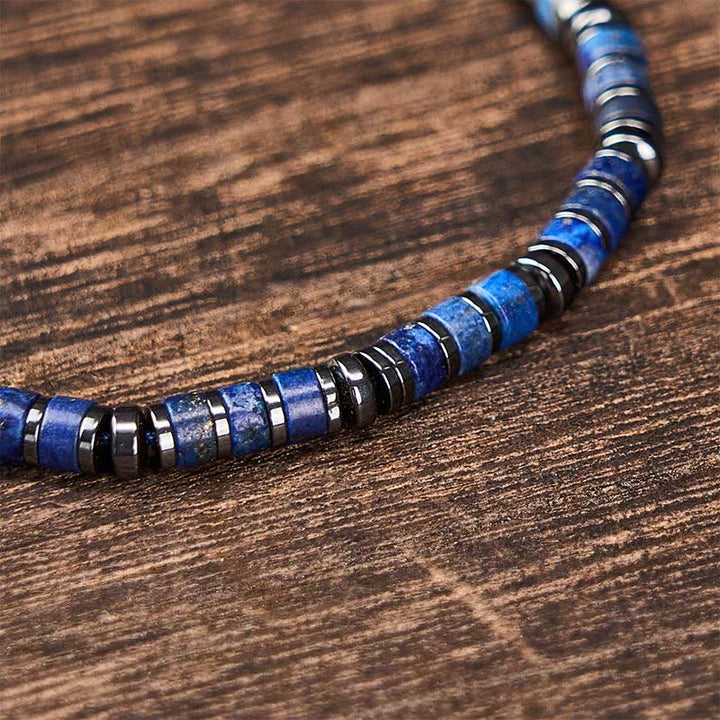 Buddha Stones Armband aus natürlichen Lapislazuli-Amethyst-Perlen mit mattiertem Stein - image 2