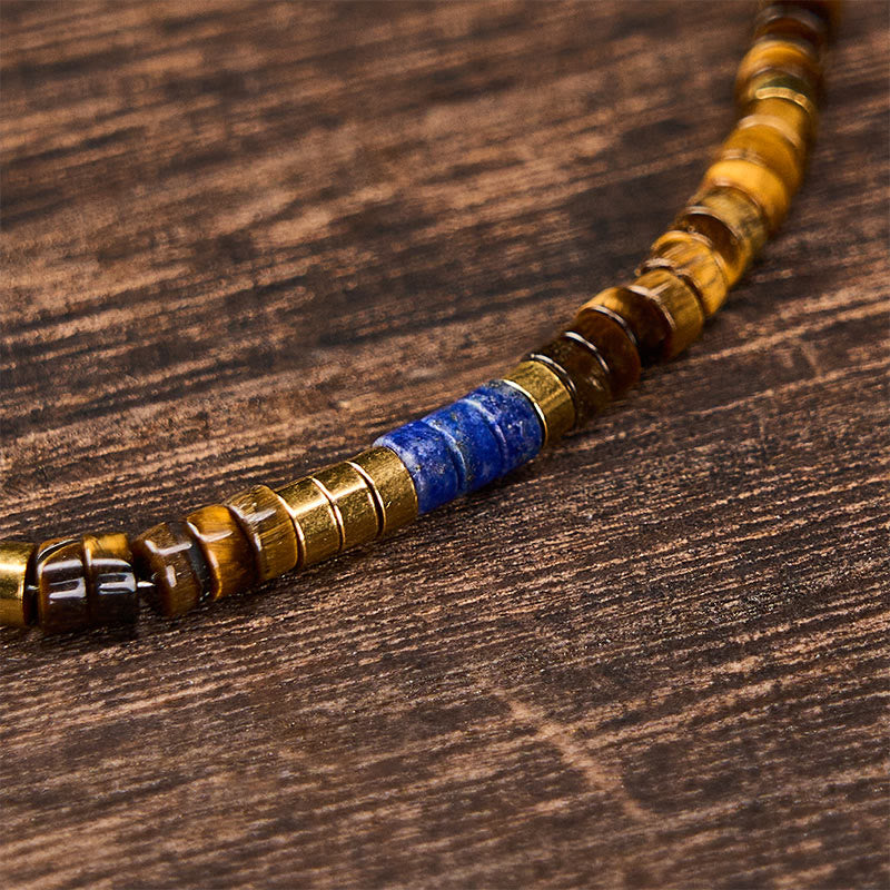 Buddha Stones Weisheitsarmband aus Lapislazuli und Tigerauge, quadratisch, mit Perlen besetzt - image 4