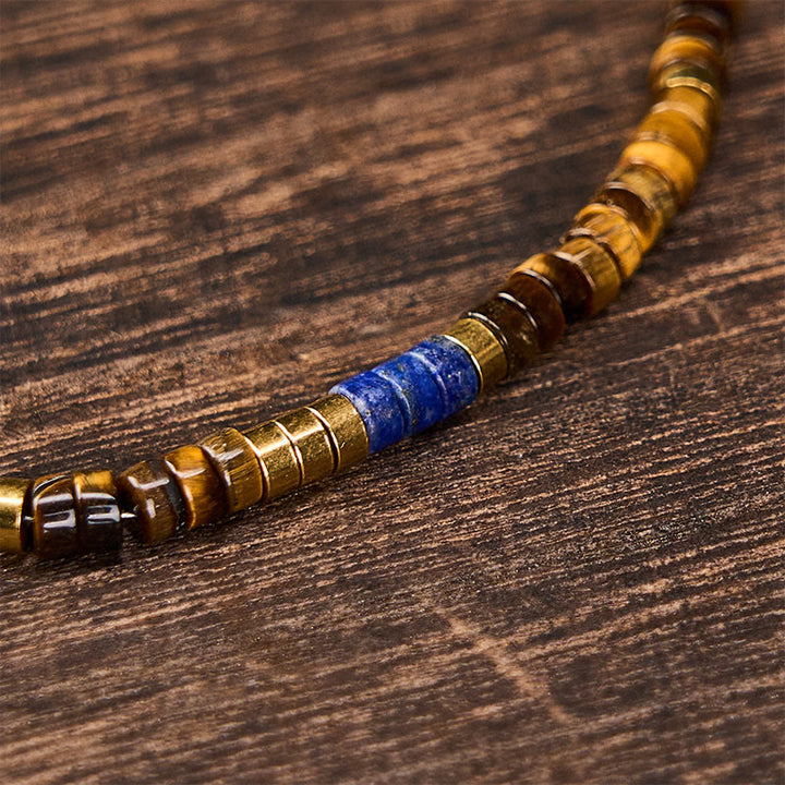 Buddha Stones Weisheitsarmband aus Lapislazuli und Tigerauge, quadratisch, mit Perlen besetzt - image 4