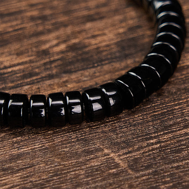 Buddha Stones Natürliches schwarzes Obsidian-Perlenarmband mit facettierten, geraden Schliffen - image 3