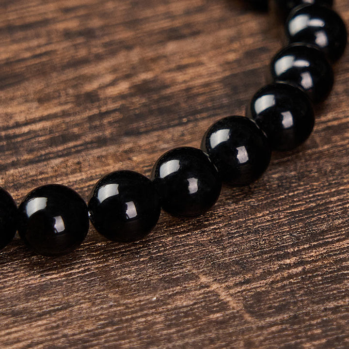 Buddha Stones Schwarzes Obsidian- und Turmalin-Schutzarmband, minimalistisch, mit runden Perlen - image 12