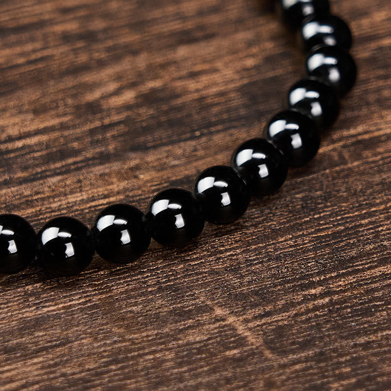 Buddha Stones Schwarzes Obsidian- und Turmalin-Schutzarmband, minimalistisch, mit runden Perlen - image 4