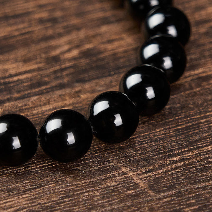Buddha Stones Schwarzes Obsidian- und Turmalin-Schutzarmband, minimalistisch, mit runden Perlen - image 18