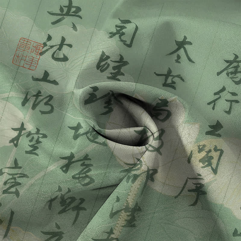 Buddha Stones Atmungsaktives Herren-Kurzarmhemd mit Knöpfen und chinesischem Kalligrafie-Landschaftsmuster - image 4
