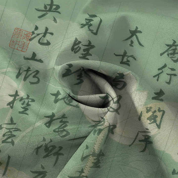 Buddha Stones Atmungsaktives Herren-Kurzarmhemd mit Knöpfen und chinesischem Kalligrafie-Landschaftsmuster - image 4