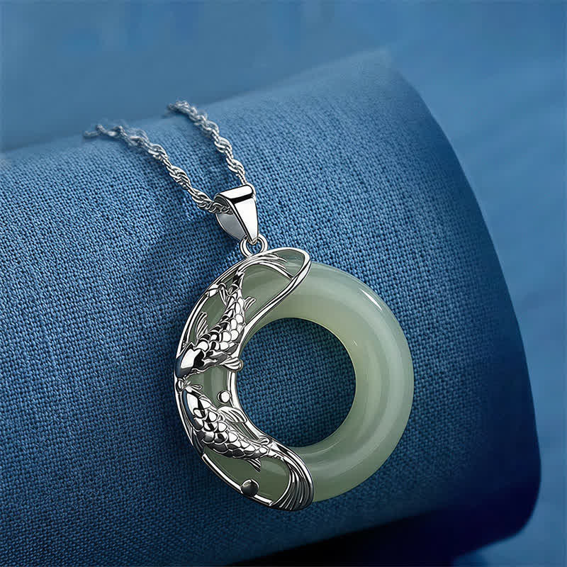 Buddha Stones Halskette mit Anhänger in Form einer grünen Hetian-Jade-Koi-Fisch-Glücksschnalle - image 1