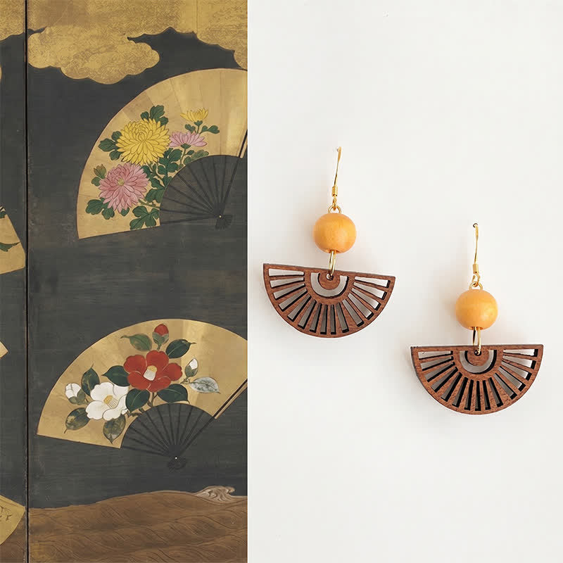 Buddha Stones Handgefertigte, fächerförmige Ohrringe aus Holz – schlicht und elegant - Holz (kupferplattiert mit Stiften aus 925er Sterlingsilber) - image 0