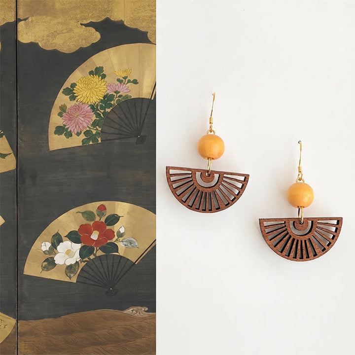 Buddha Stones Handgefertigte, fächerförmige Ohrringe aus Holz – schlicht und elegant - Holz (kupferplattiert mit Stiften aus 925er Sterlingsilber) - image 0