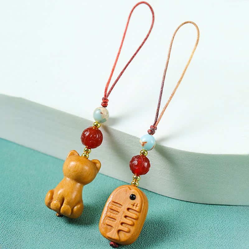 Buddha Stones Handgeschnitzte Schlüsselanhänger aus Sandelholz mit Welsmotiv zur Reinigung - image 9