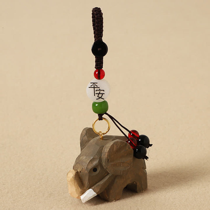 Buddha Stones Schlüsselanhänger mit Elefantenmotiv aus Naturholz – Frieden, Om Mani Padme Hum, Reinheit - Elefantenfrieden - image 2