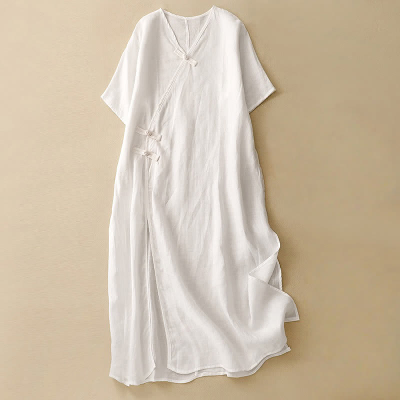 Buddha Stones Sommer-Midikleid für Damen mit V-Ausschnitt, Froschknopfleiste und kurzen Ärmeln - Weiß - US 8-10, UK/AU 12-14, EU 40-42 (2XL) - image 9